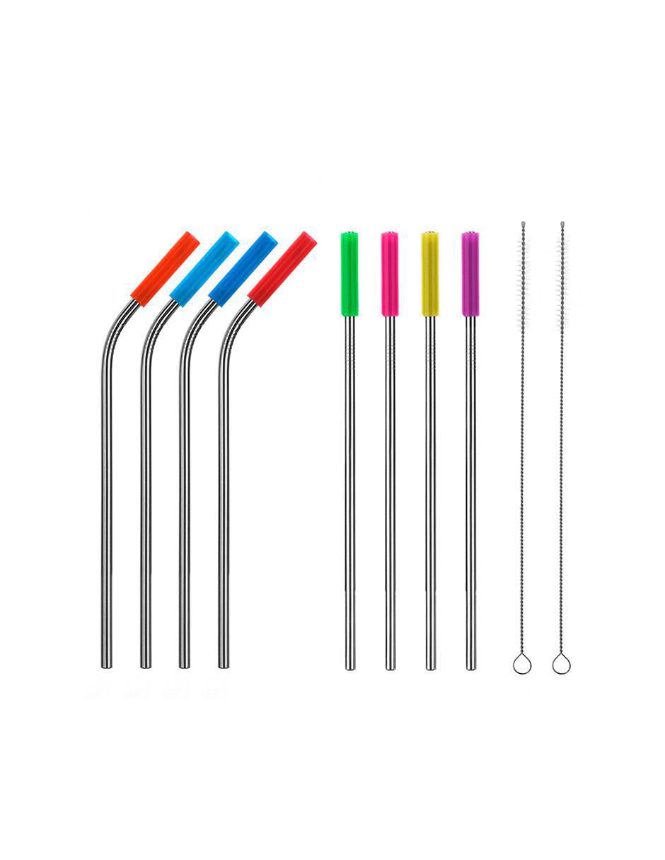 Set de popotes de acero inoxidable con 10 piezas Set de popotes de acero inoxidable con 10 piezas