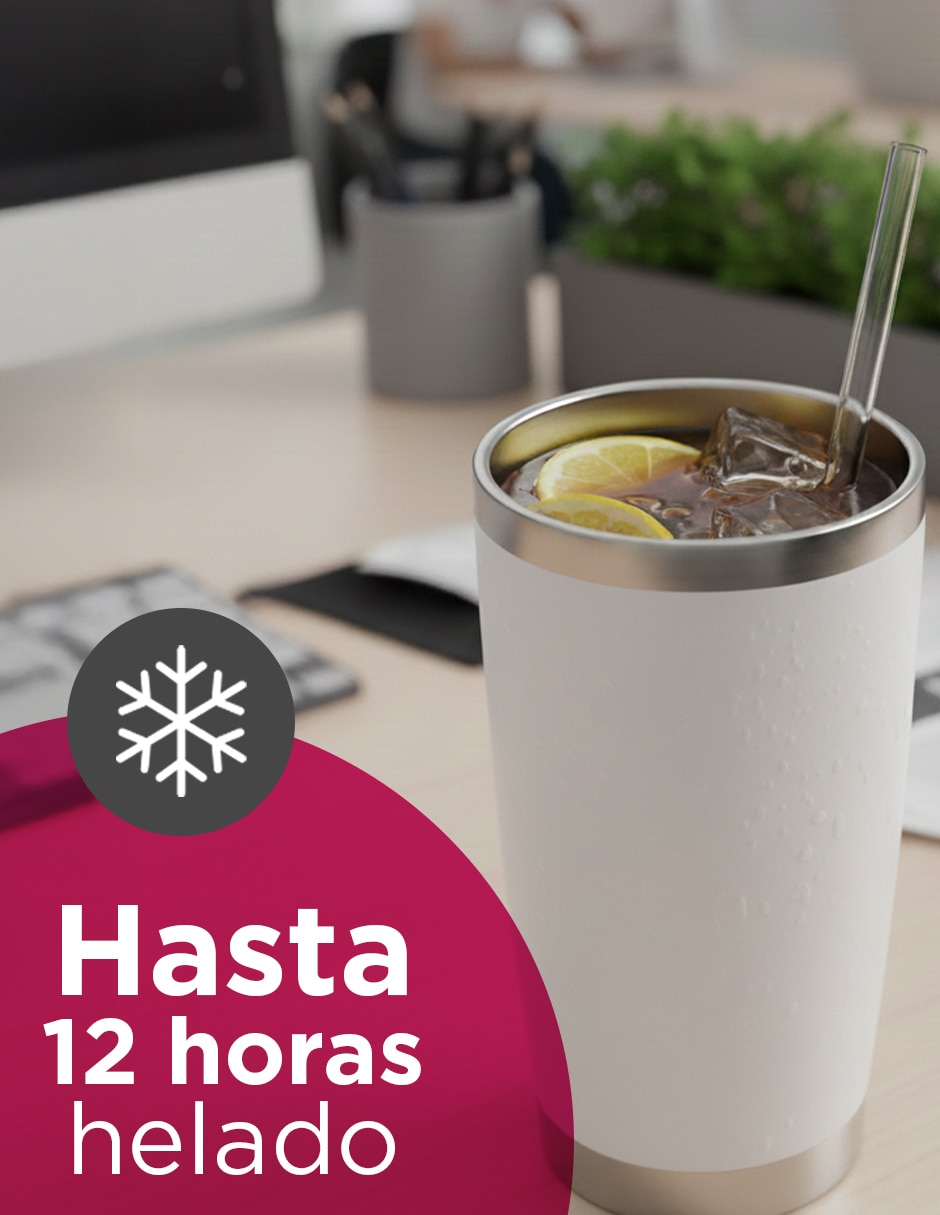 Set termo de acero inoxidable 20Oz Giulia Blanco con tapa a presión 4