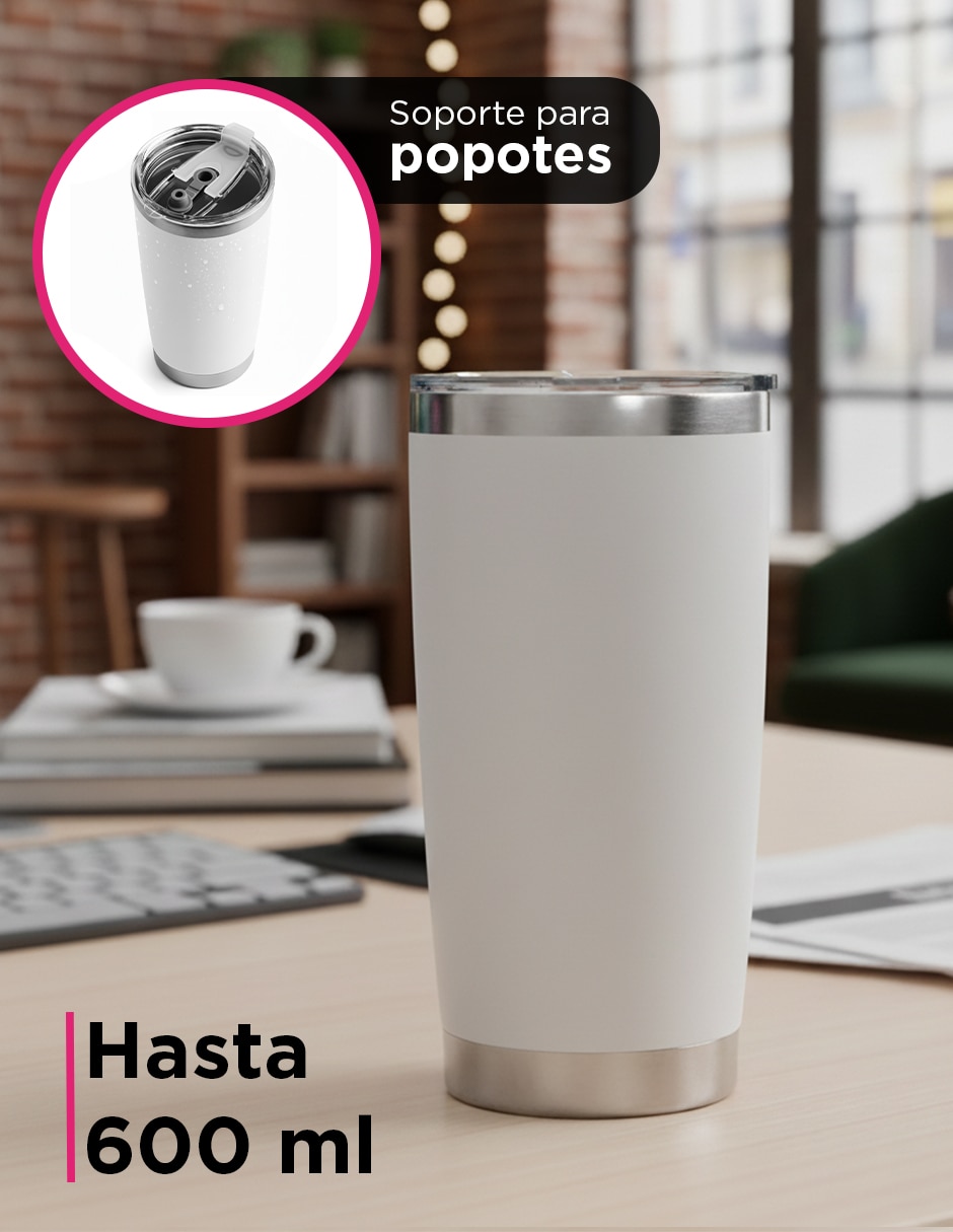 Set termo de acero inoxidable 20Oz Giulia Blanco con tapa a presión 5