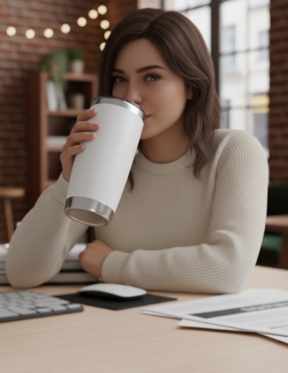 Set termo de acero inoxidable 20Oz Giulia Blanco con tapa a presión 6