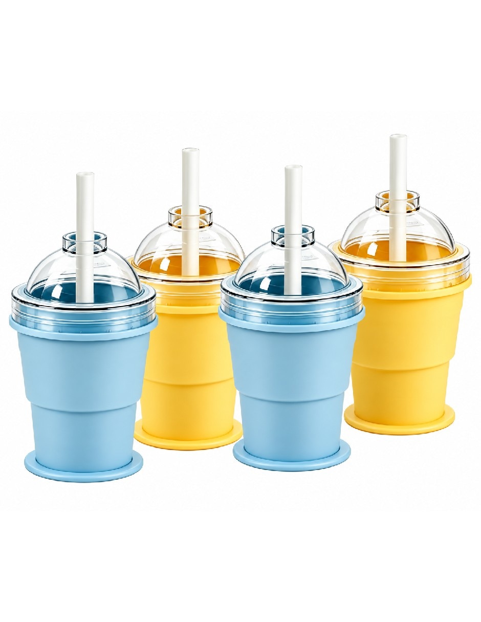 Vaso Con tapa y popote de Silicón con 4 piezas piezas